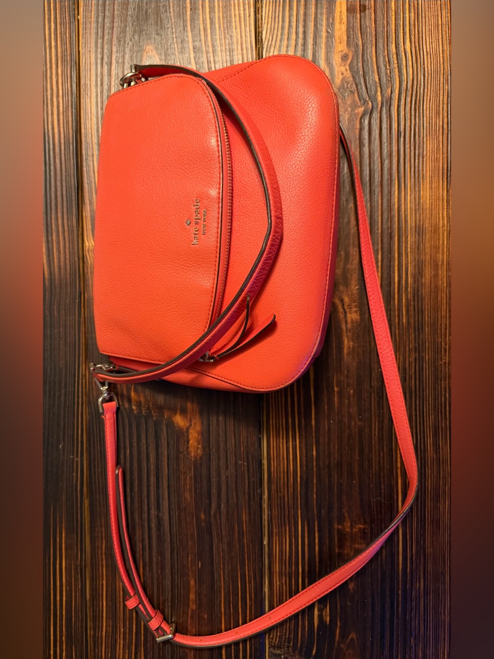 Kate Spade Coral-Red Pebbled Leather Crossbody